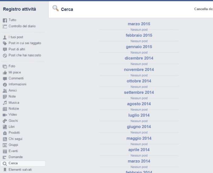 cancellare cronologia ricerche facebook
