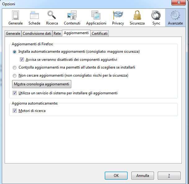 aggiornamenti software firefox
