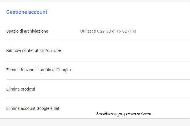 eliminare gmail account