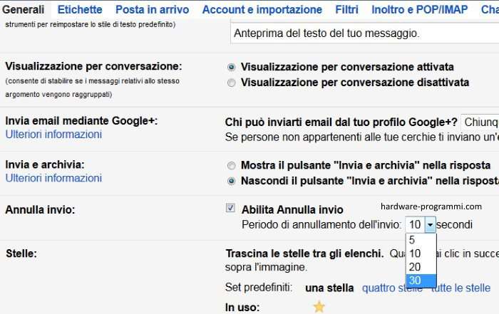 annullare invio email posta gmail