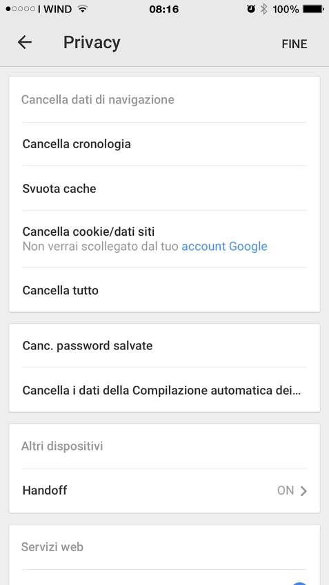 cancellare dati google chrome