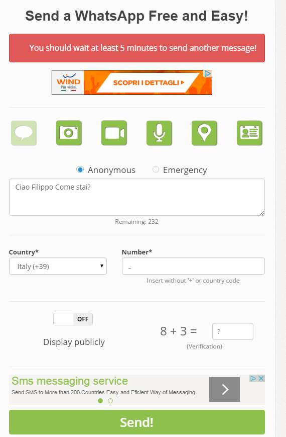 Come Mandare Messaggio Sms Anonimo Whatsapp Tim Wind Vodafone