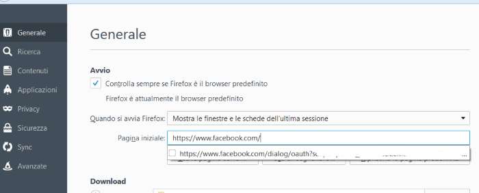 pagina iniziale firefox