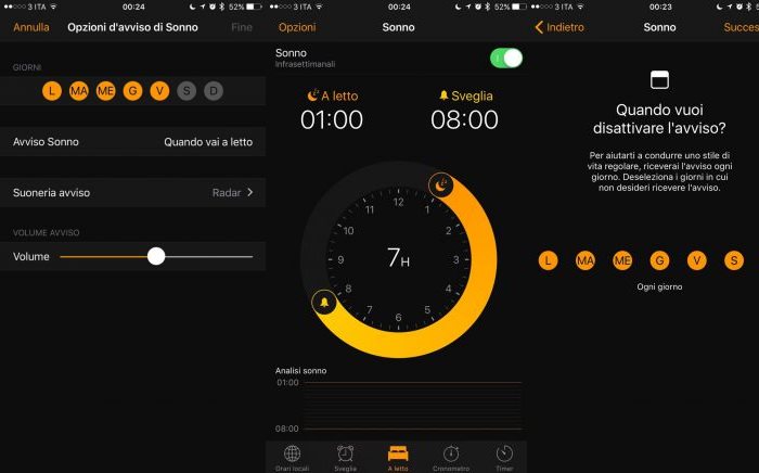 applicazione sveglia sonno ios10