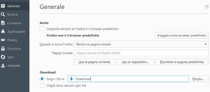 modificare cartella download firefox