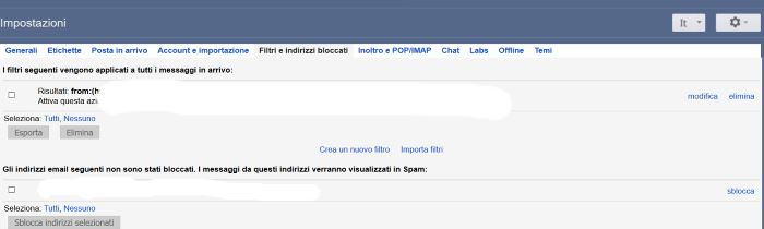 filtri blocco email gmail