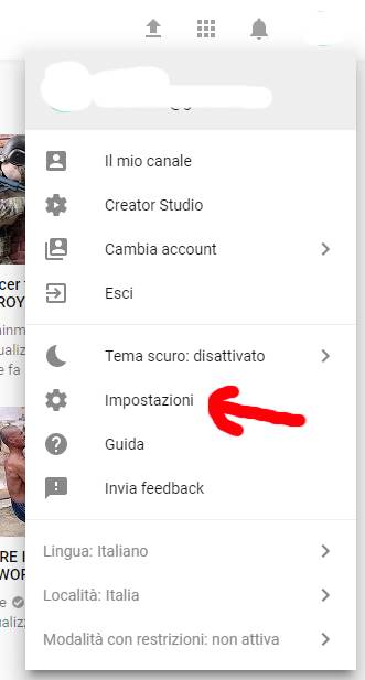 impostazioni canale youtube