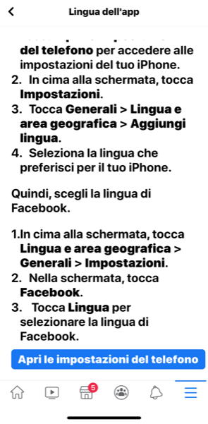 impostare lingua facebook tablet