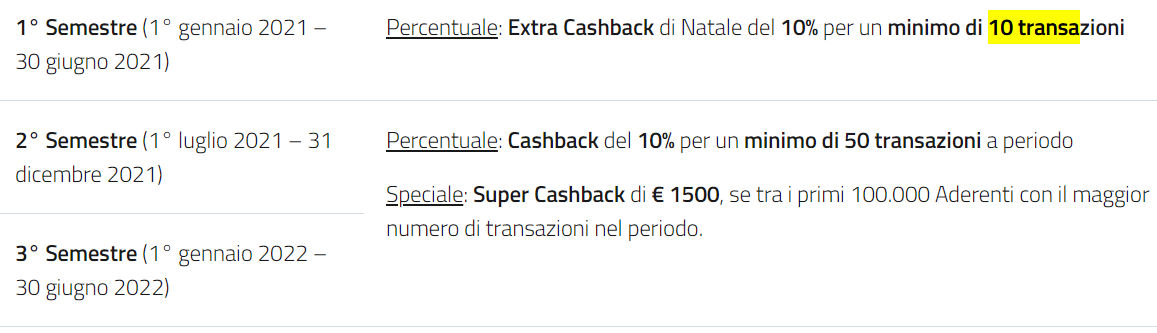 cashback semestre