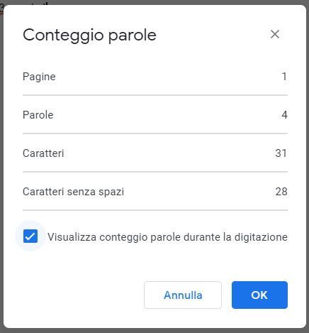 conteggio parole google docs