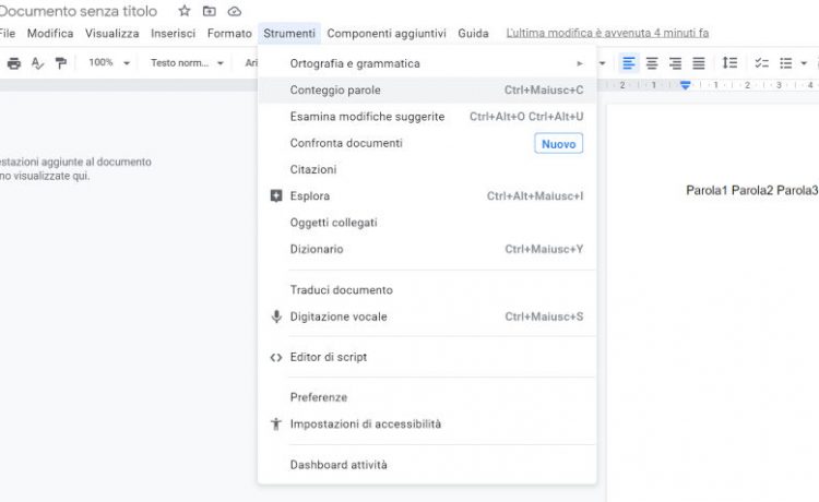 conteggio parole google documenti