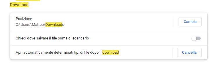 impostazioni download google chrome